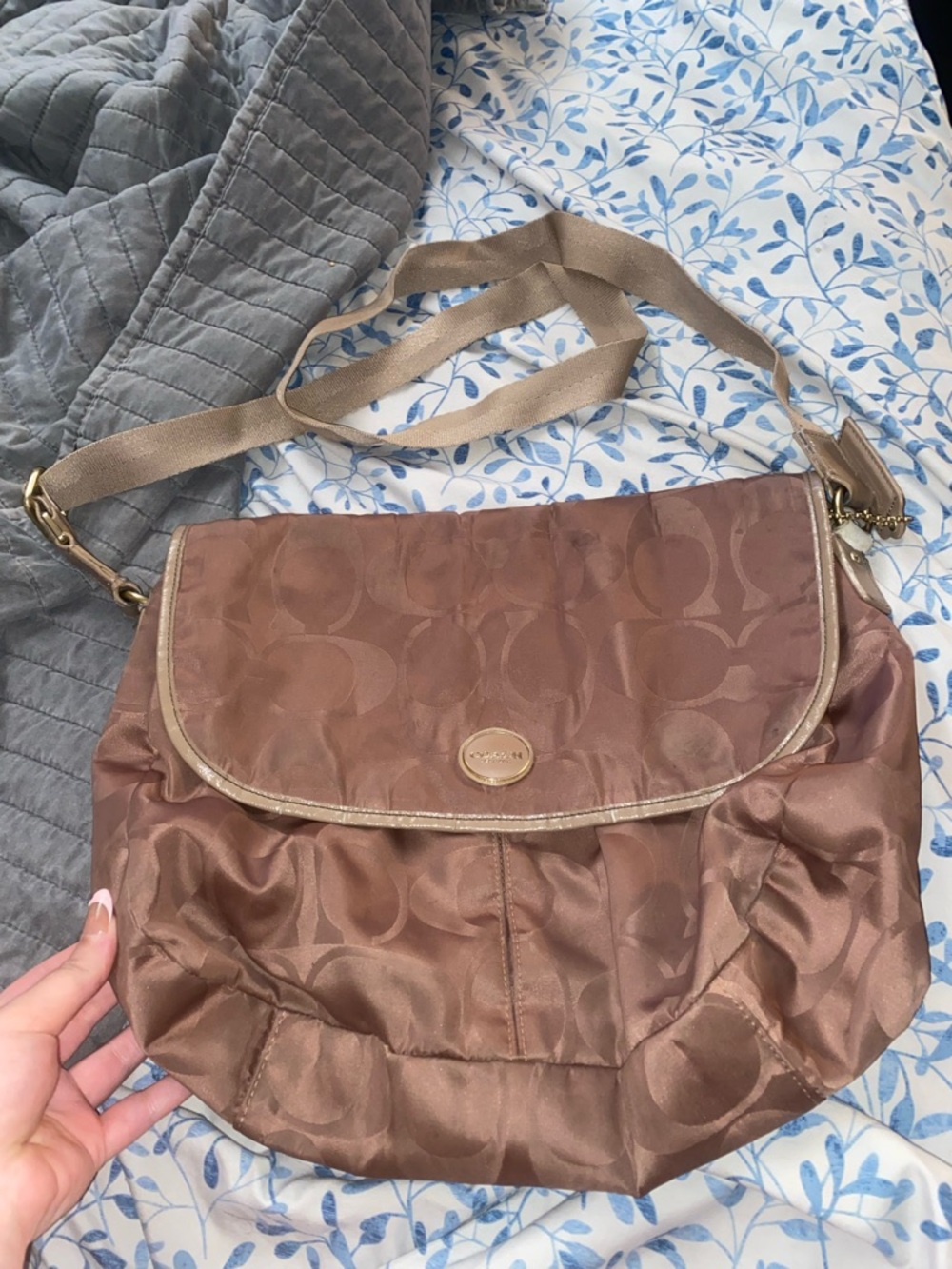 Coach Taupe/Brown Signature Nylon Shoulder Crossbody